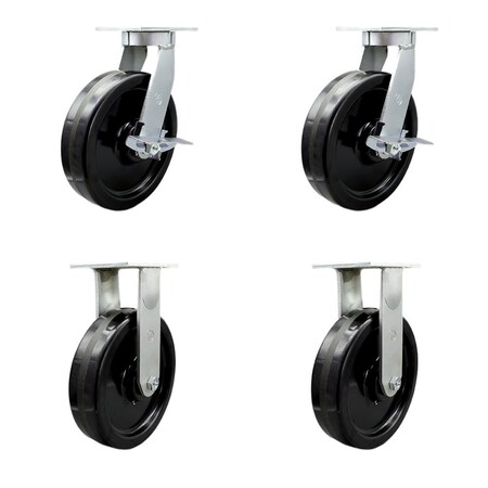 Service Caster 12'' Extra Heavy Duty Phenolic Wheel Swivel Caster Set 2 Brakes 2 Rigid, 4PK CRAN-SCC-KP92S1230-PHR-SLB-2-R-2